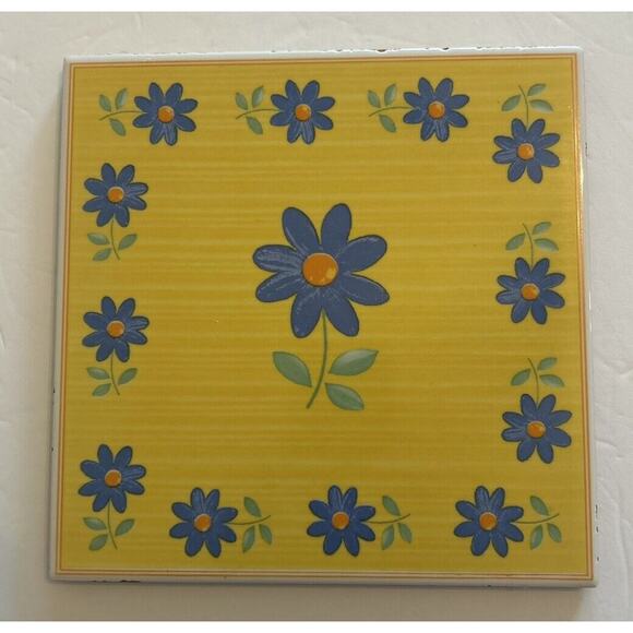 Vtg Furio Home Italian 8” Tile Trivet Yellow Blue Daisy Art Pottery Terra Cotta - Picture 3 of 13